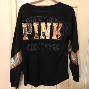 PINK Victoria's Secret Tops - PINK Black & Rose Gold Sequin Long Sleeve Tee PINK Victoria's Secret Tops - PINK Black & Rose Gold Sequin Long Sleeve Tee